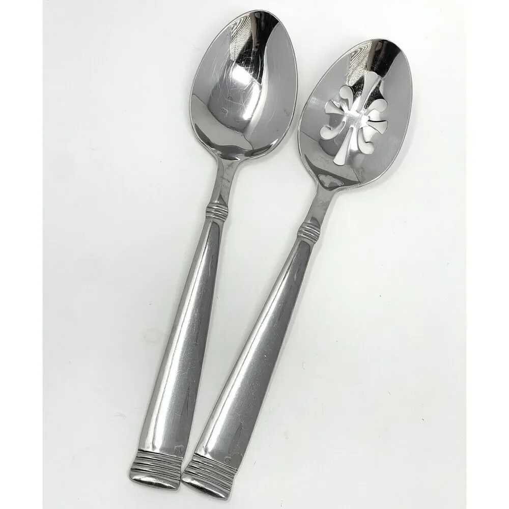 Wallace NAPOLI Glossy Serving Slotted Spoons 8 7/8” Stainless Flatware Set Of 2